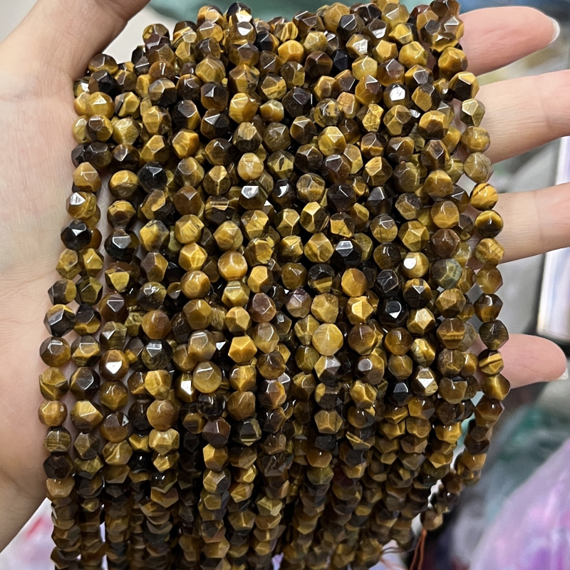 Мъниста от тигрово око, фасетирани кръгли мъниста, свободни полупреработени мъниста, рязане, шлайфане и полиране