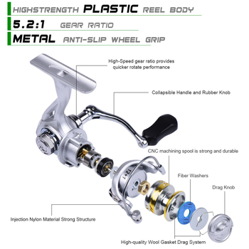 Proberos spinning navijač, ultra lagan i kompaktan, omjer prijenosa 5,2:1, za morski i stijenski ribolov
