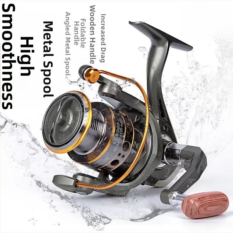 Špin navijač za ribolov s potpuno metalnom konstrukcijom, sklopnim ramenom i metalnom špulom