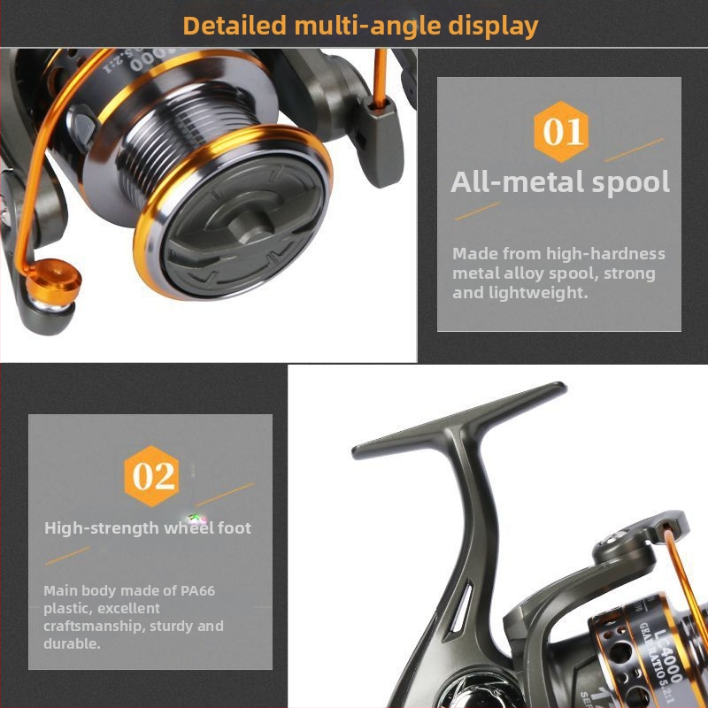 Špin navijač za ribolov s potpuno metalnom konstrukcijom, sklopnim ramenom i metalnom špulom
