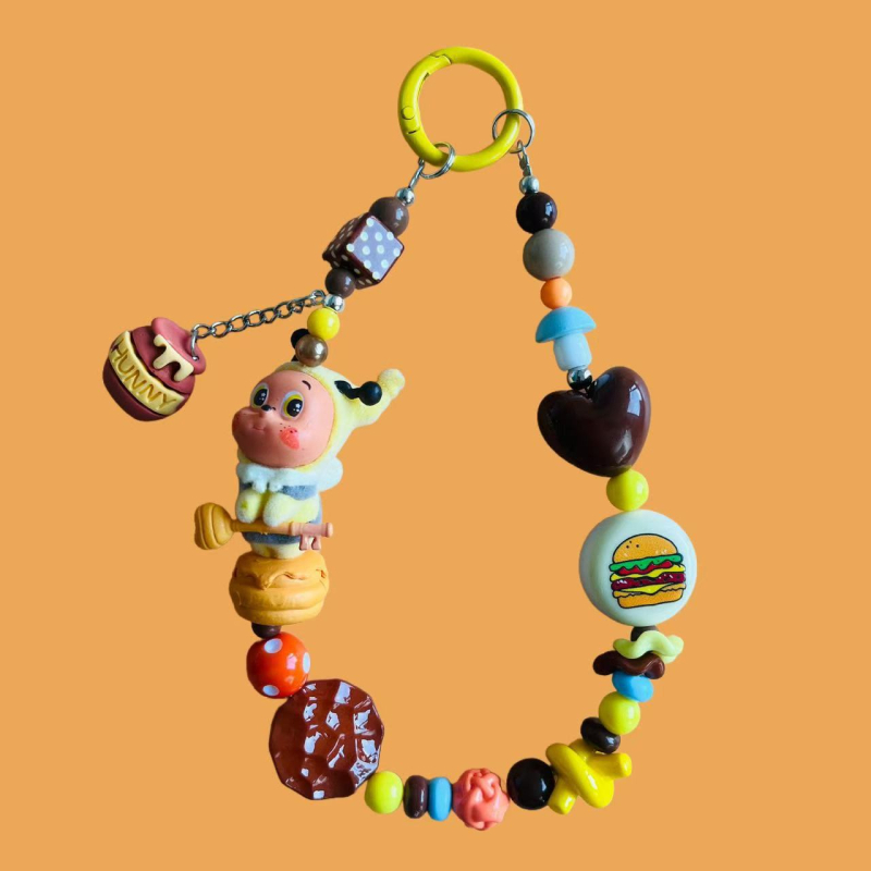 DIY privjesak za telefon i ključač — ručno izrađeni perličasti dizajn s motivom mačka/Snoopy, plast/smola