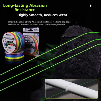 Основна линия, PE преплетена с 12-, 8- и 4-струндове, за дълги замятания, висока здравина, уловна сила 10–100 кг