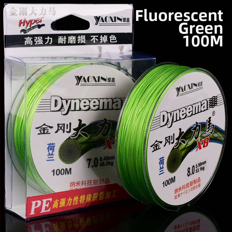 Основна линия, PE преплетена с 12-, 8- и 4-струндове, за дълги замятания, висока здравина, уловна сила 10–100 кг