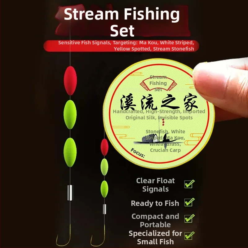 Set linije i udice za potok; najlon nit; duljina: drugo; pogodno za ribolov u potoku