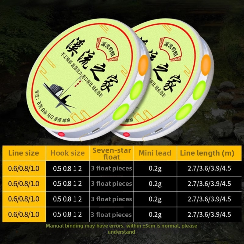 Set linije i udice za potok; najlon nit; duljina: drugo; pogodno za ribolov u potoku