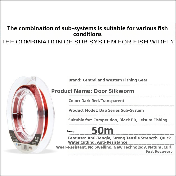 Основна риболовна линия от найлон, марка Chinese and Western, опаковка 10 тави, мека и силна на опън, без завиване