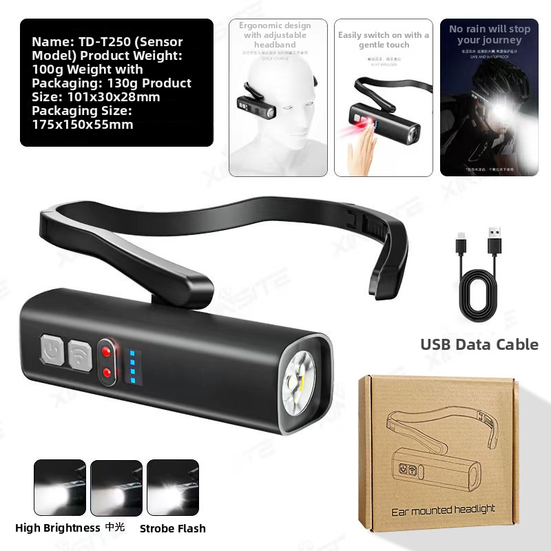 LED čelna lampica za vanjsku upotrebu, nosač za uho, ručno napajana, 5W, 500mAh, 360° rotacija