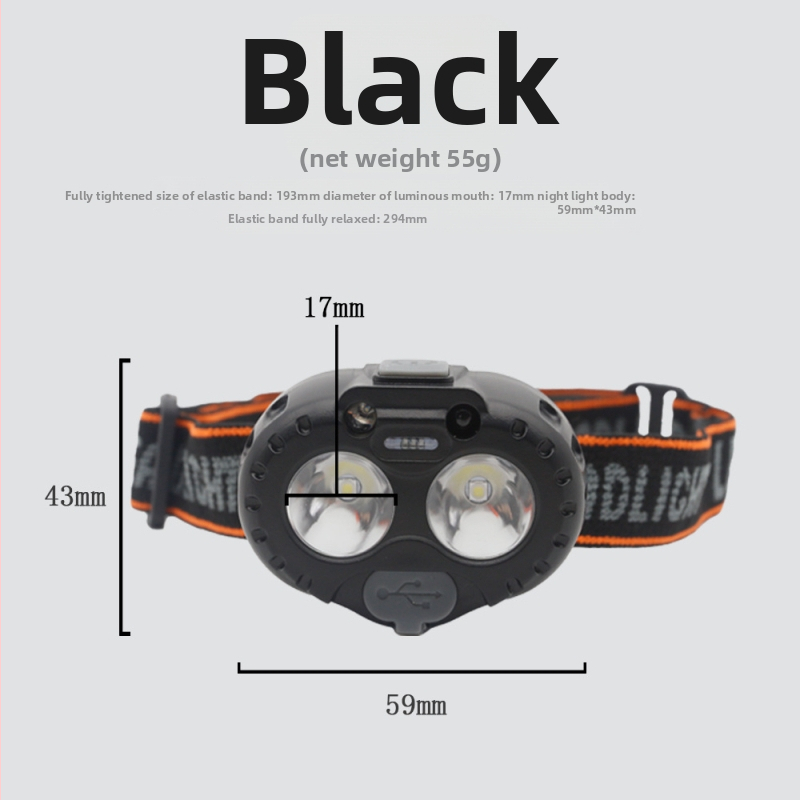 LED čelovka, nabíjateľná, vodeodolná, dosah 100 m, doba prevádzky 3–6 h, hmotnosť 55 g