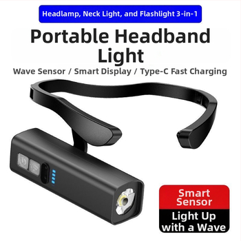 LED čelovka s odnímateľnou ušnou upínkou, 5W, 1000mAh, ručné poháňanie energie, nabíjateľná s nabíjačkou, na nočné rybárčenie a turistiku