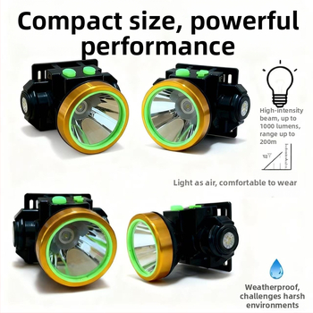 LED čelna lampica za planinarenje i noćni ribolov, vodootporna, domet 200 m, trajanje 10 h, model B7, masa 180 g