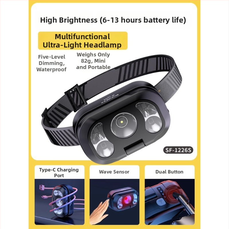 Čelna lampica s LED, ugrađena litijska baterija, vodootporna, domet 100 m, trajanje 6–13 sati