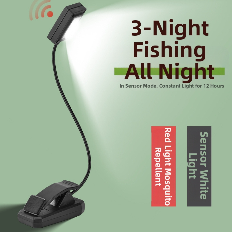 Naktinė žvejybos LED lemputė su uodų jutikliu, maitinama baterijomis, IPX3 atsparumas vandeniui, plastikinis korpusas