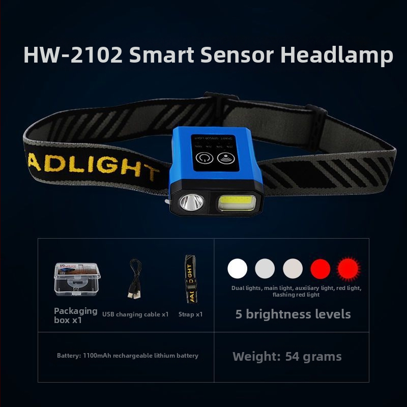 Kawasawa nakties žvejybos galvos žibintas, įkraunamas, itin ryškus, ant galvos su skrybėlės klipu (Plastmasos korpusas • Šviesos šaltinis: lemputė • Spindulių nuotolis ≤50 m • Prekės ženklas Kawasawa)