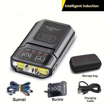 Čelna lampica za ribolov s klipom na kapu, ultra jaka LED, dug život baterije (LED, 1200 mAh, punjiva, vodootporna, ručno napajanje)