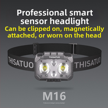 LED čelovka, punjiva, s indukcijskim senzorom – za vanjsku upotrebu, ABS kućište, domet 500 m