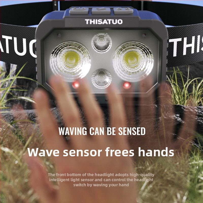 LED čelovka, punjiva, s indukcijskim senzorom – za vanjsku upotrebu, ABS kućište, domet 500 m