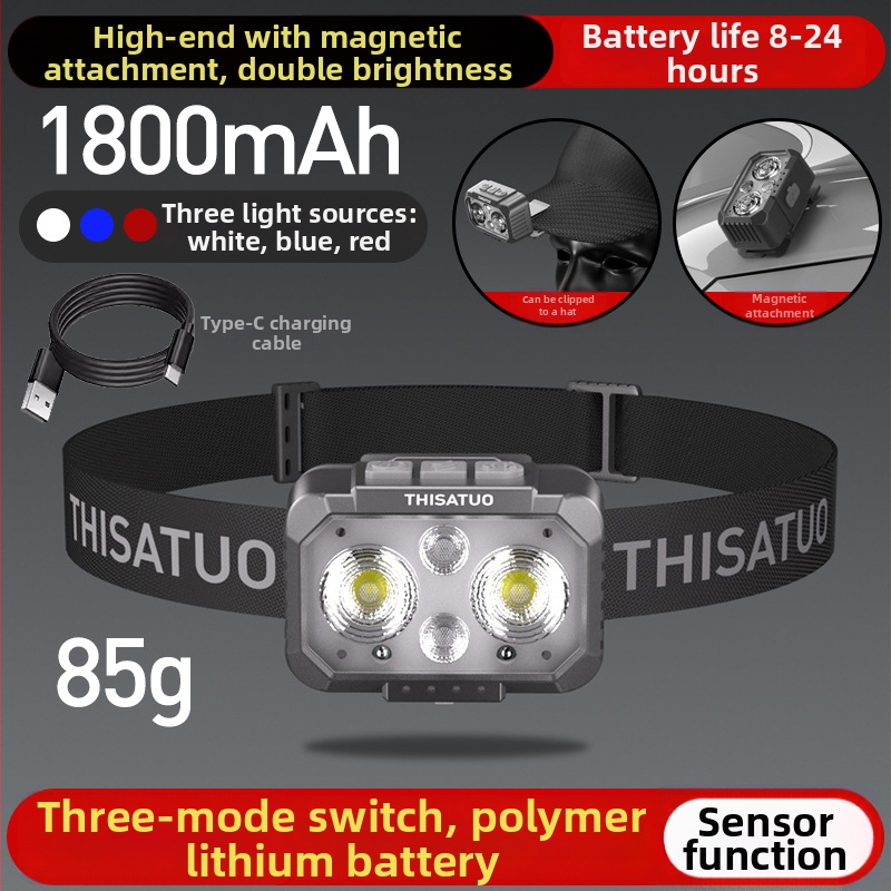 LED čelovka, punjiva, s indukcijskim senzorom – za vanjsku upotrebu, ABS kućište, domet 500 m