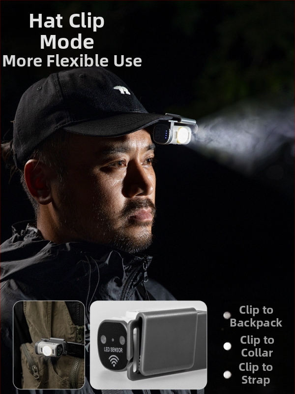 Čelna lampica za noćni ribolov na otvorenom s dugim vijekom trajanja – vodootporna, punjiva, rasvjeta do 50 m², 3 h jaka svjetlost / 5 h niska svjetlost, senzor svjetla