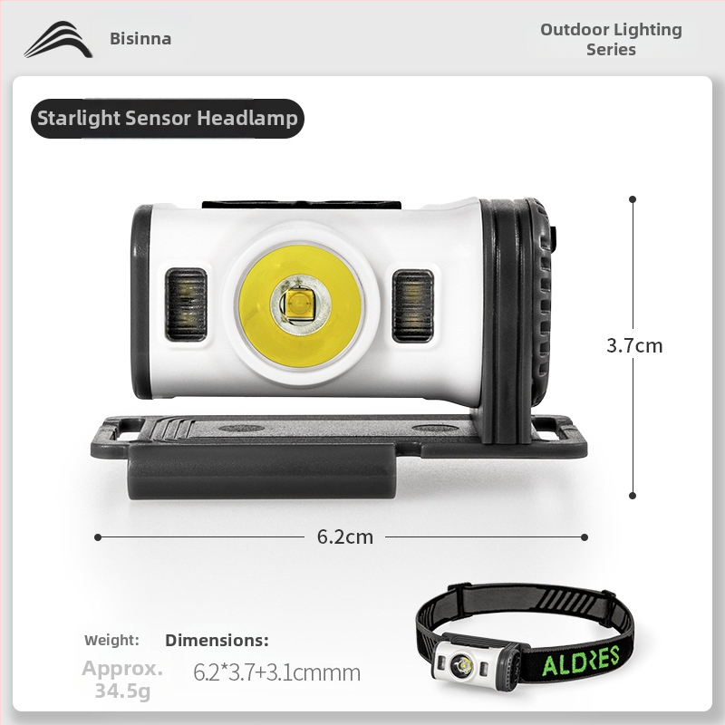 Čelna lampica za noćni ribolov na otvorenom s dugim vijekom trajanja – vodootporna, punjiva, rasvjeta do 50 m², 3 h jaka svjetlost / 5 h niska svjetlost, senzor svjetla