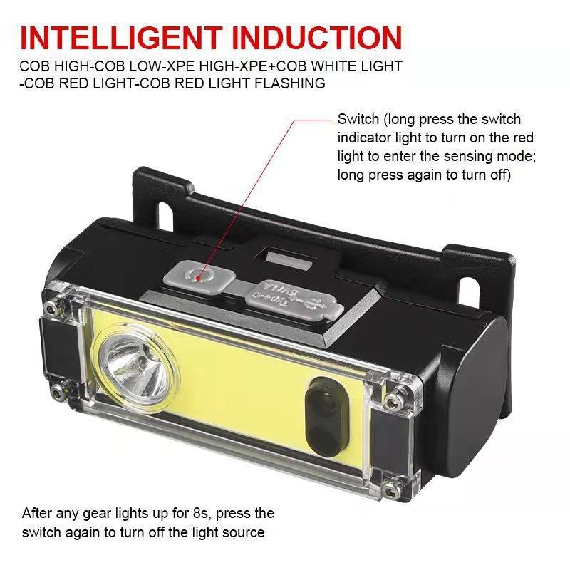 Čelna LED svjetiljka COB s USB punjenjem, 5W, baterija 1200 mAh, domet 200–500 m