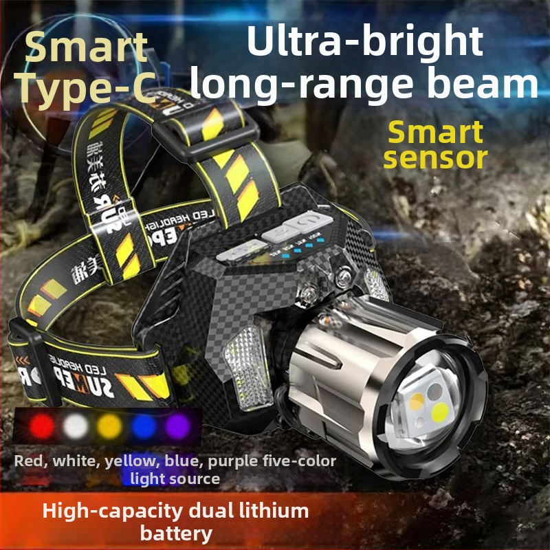 LED galvos žibintas, įkraunamas, itin ryškus, tolimoji spinduliuotė, jutiklis, 16 val. veikimo laikas