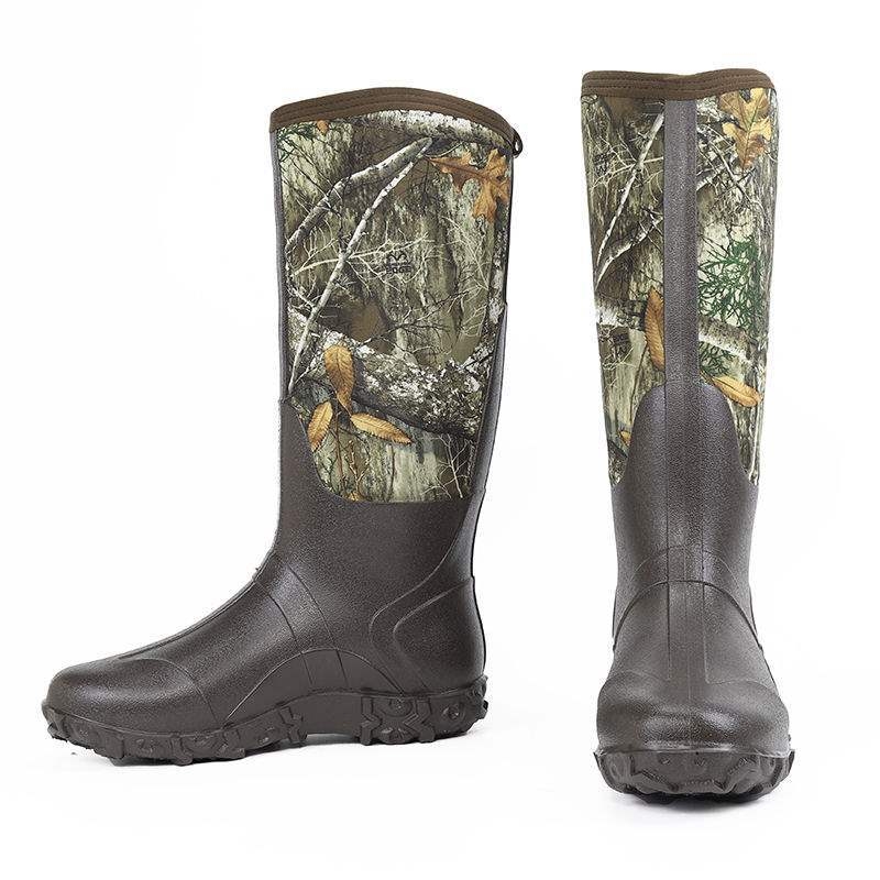 Muške maskirne kišne čizme — visoki gornji dio, guma na vrhu, plastična potplat, pamuk podstava, pogodne za jesen i zimu, lagane, vodootporne, protuklizne