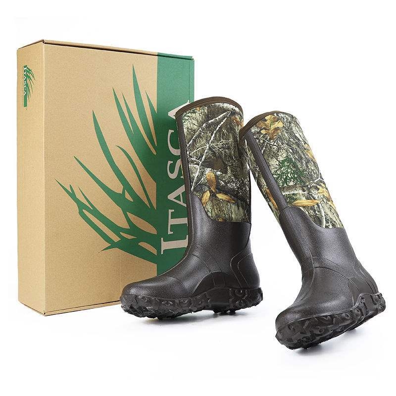 Muške maskirne kišne čizme — visoki gornji dio, guma na vrhu, plastična potplat, pamuk podstava, pogodne za jesen i zimu, lagane, vodootporne, protuklizne