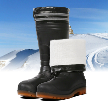 Muške kišne čizme od plastike, visoki gornji dio, topla umjetna vunena unutrašnjost, protuklizna potplat, zimska namjena