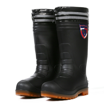 Muške kišne čizme od plastike, visoki gornji dio, topla umjetna vunena unutrašnjost, protuklizna potplat, zimska namjena