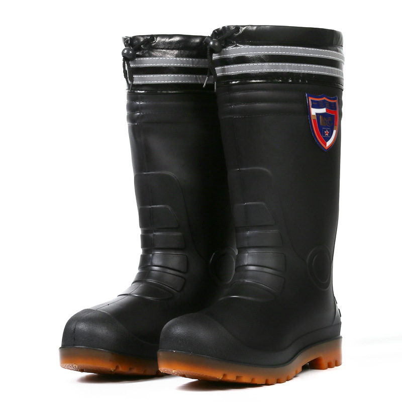 Muške kišne čizme od plastike, visoki gornji dio, topla umjetna vunena unutrašnjost, protuklizna potplat, zimska namjena