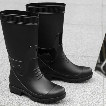 Vīriešu augstās lietus kurpes – PVC augšdaļa, gumijas zole, ūdensnecaurlaidīgas, pretslīdošas