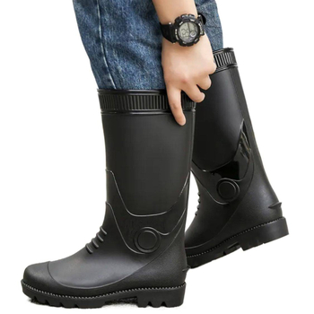 Vīriešu augstās lietus kurpes – PVC augšdaļa, gumijas zole, ūdensnecaurlaidīgas, pretslīdošas