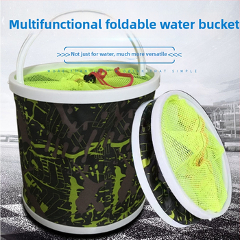 Sulankstomas nešiojamas vandens kibiras lauko naudojimui, žvejybai ir automobilio plovimui, daugiafunkcis