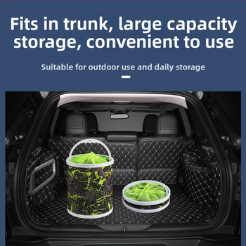 Sulankstomas nešiojamas vandens kibiras lauko naudojimui, žvejybai ir automobilio plovimui, daugiafunkcis