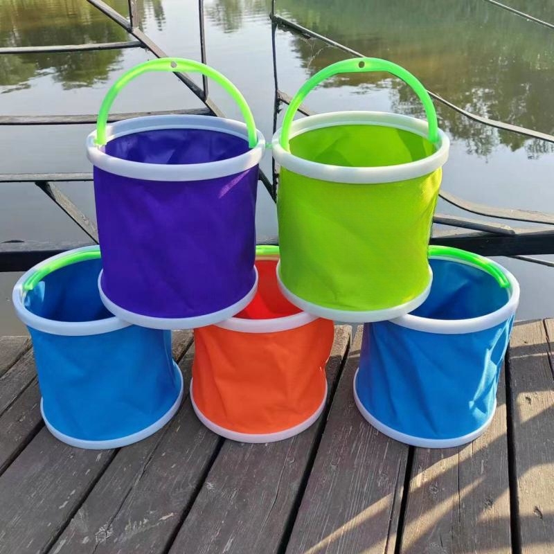 Apskritas drobės sulankstomas vandens kibiras žvejybai, nešiojamas automobilinis kibiras žvejybos įrangai