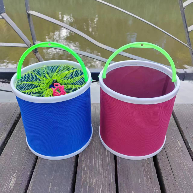 Apskritas drobės sulankstomas vandens kibiras žvejybai, nešiojamas automobilinis kibiras žvejybos įrangai