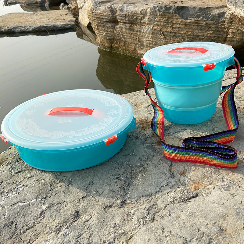 Sklopiva kofa za vodu s poklopcem, plastična, s remenom, za prijevoz živih riba, bazen za mamce i pranje automobila; licencirana privatna oznaka