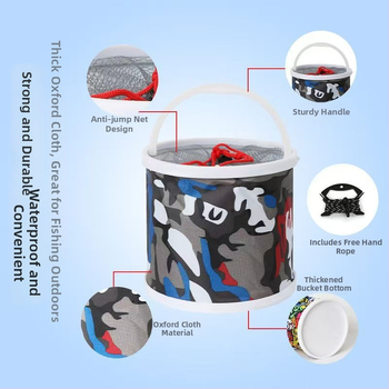 Sulankstomas lauko daugiafunkcis kibiras žvejybai – Nešiojamas audinio kibiras su virve, tinkamas automobilių plovimui