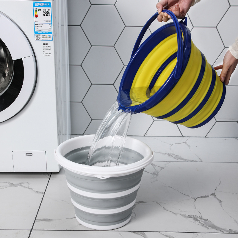 Portatyvinis sulankstomas kibiras iš silikono-plastiko, skirtas automobilių plovimui, lauko kelionėms ir žvejybai, vandens saugojimui