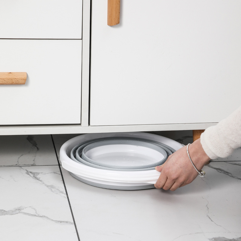 Portatyvinis sulankstomas kibiras iš silikono-plastiko, skirtas automobilių plovimui, lauko kelionėms ir žvejybai, vandens saugojimui