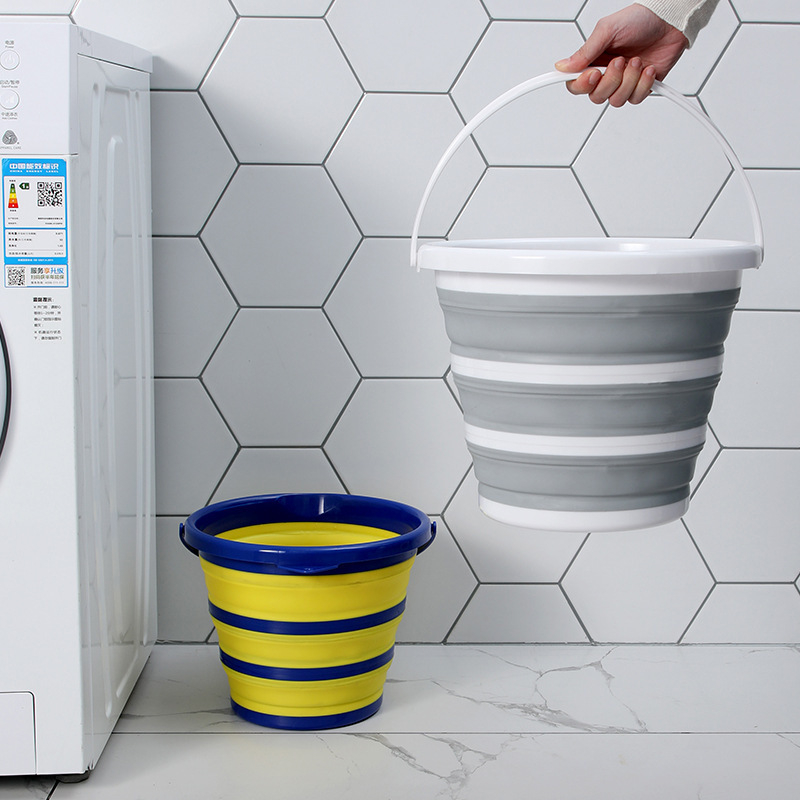 Portatyvinis sulankstomas kibiras iš silikono-plastiko, skirtas automobilių plovimui, lauko kelionėms ir žvejybai, vandens saugojimui