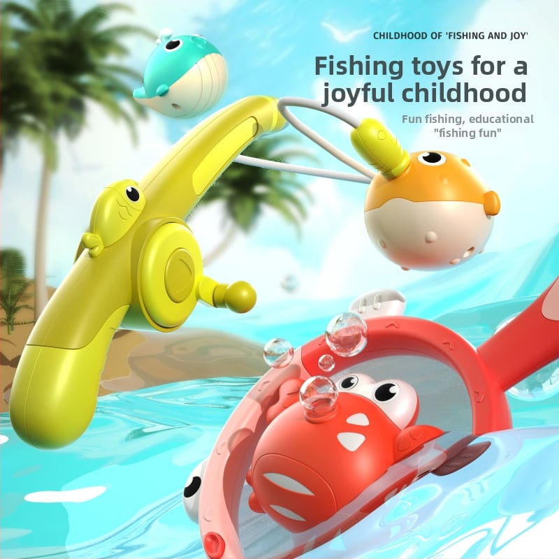 Баня-играчка за риболов: светли животни с магнитна пръчка за всмукване – пластмаса, за деца 3–6 години
