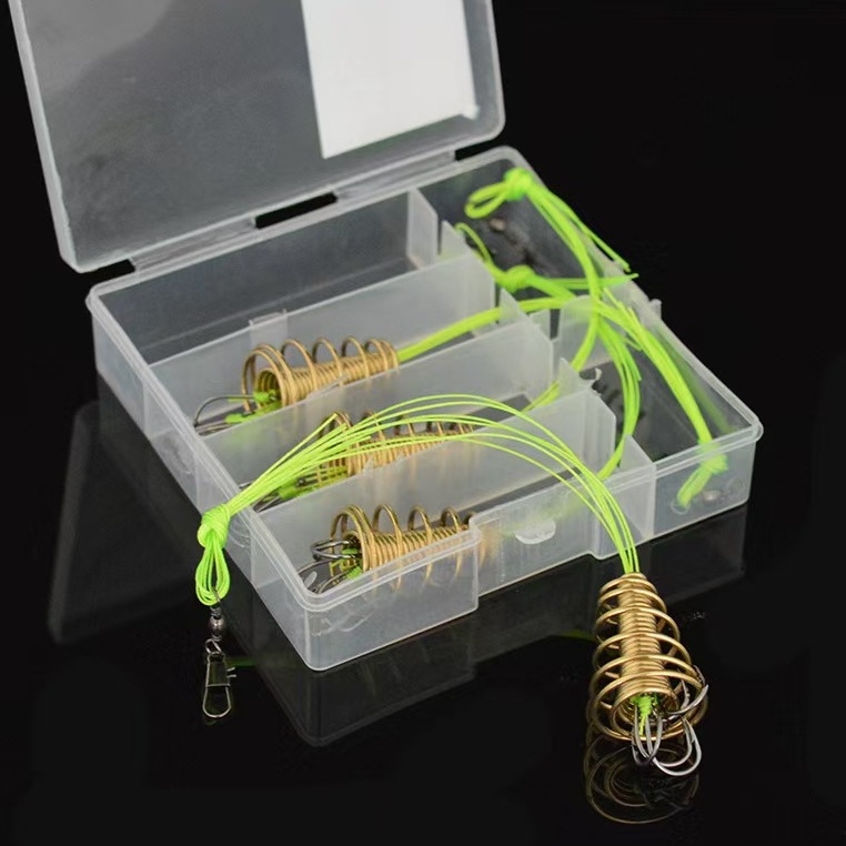 Tengeri horgászathoz készült horogkészlet, négy részes, rugós horogok dobáshoz