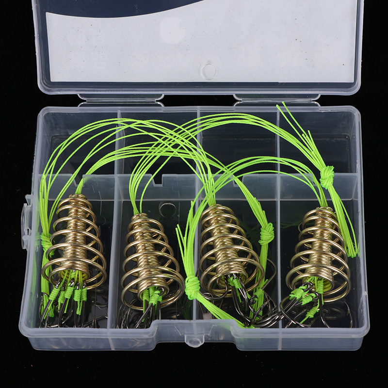 Tengeri horgászathoz készült horogkészlet, négy részes, rugós horogok dobáshoz