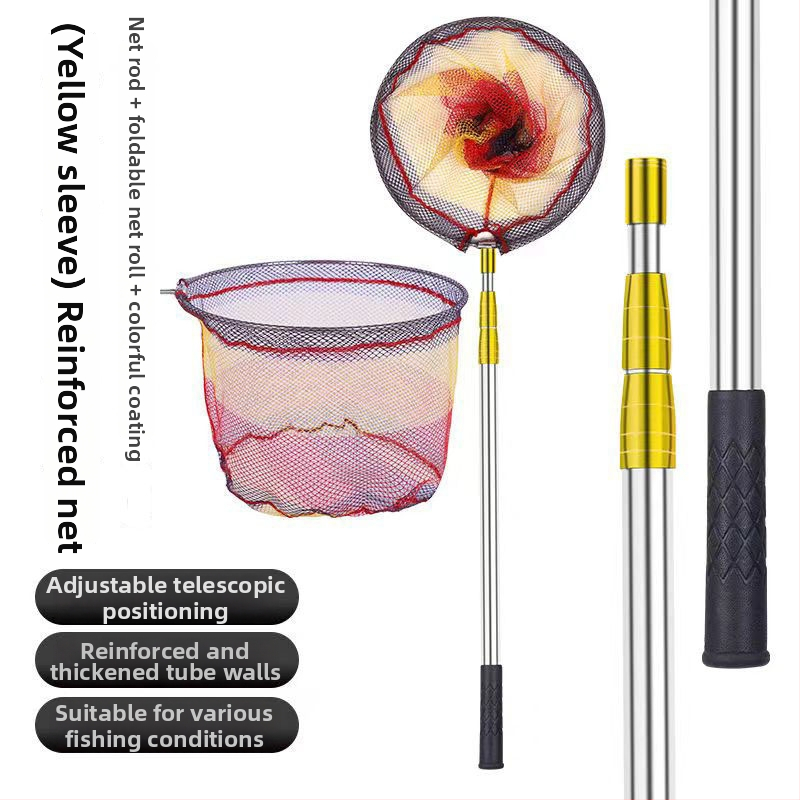 Nerūsējošā tērauda tīklam – pilns komplekts ar saliekamo un teleskopisko stieni, dziļa tīkla soma, smalks tīkls; Tīkla atvēruma diametrs: skatīt detaļas; Tīkla dziļums: skatīt detaļas