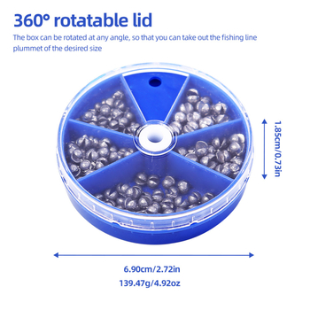205 dalių švino svorių rinkinys žvejybai, svoris 0,2–0,8 g, apvalios formos su atviru klipu, nepažeidžia linijos