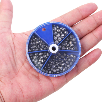 205 dalių švino svorių rinkinys žvejybai, svoris 0,2–0,8 g, apvalios formos su atviru klipu, nepažeidžia linijos