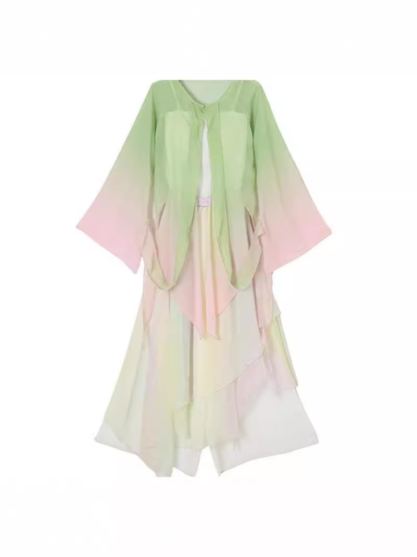 Klasični kineski plesni kostim za žene, gradijentni šifon, poliester i spandeks, scensko odijelo, ljeto 2024