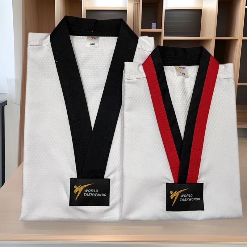 Taekwondo treniņkomplekts ar garām piedurknēm, elpojošs Lycra audums ar vinilona šķiedru, bērniem un pieaugušajiem