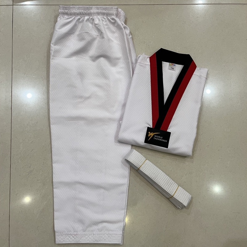 Taekwondo treniņkomplekts ar garām piedurknēm, elpojošs Lycra audums ar vinilona šķiedru, bērniem un pieaugušajiem
